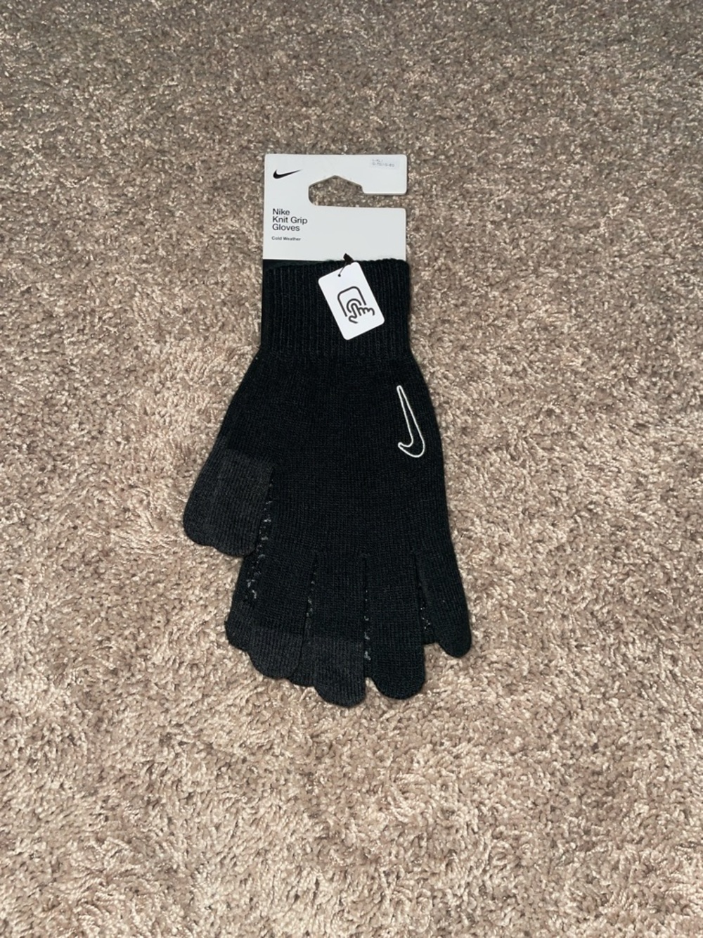 NWT Nike Black Knit Grip Touchscreen Gloves, one size